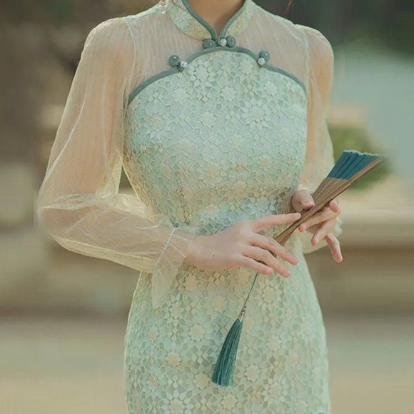 Jade Marilyn Retro Cheongsam Qipao Midi Sheath Dress | Traditional Floral Dress - Picture 4 of 8